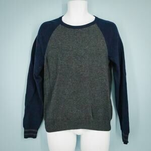 Rag & Bone Men's Size Medium M Gray Blue Raglan Crew Neck Merino Wool Sweater